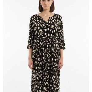 New Masai Copenhagen Sz M Nabina Midi Tulip Floral Dress Black Womens Lagenlook